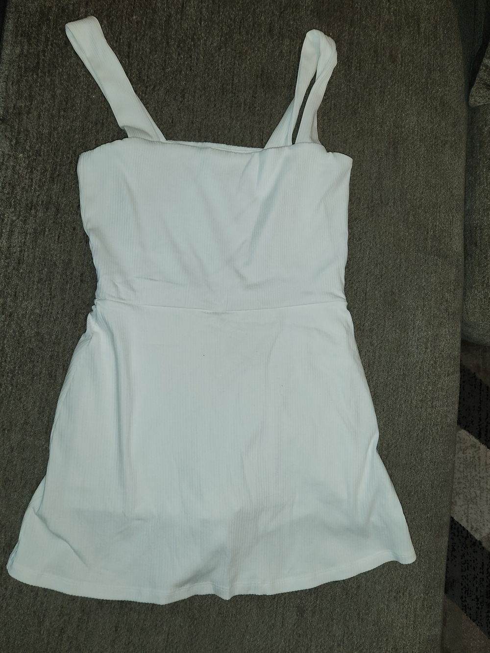 White Women's Ribbed Tank Dress W/Builtin Shorts Large